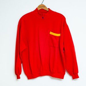 Vintage Red, Yellow and Blue Sweatshirt with button collar Size M